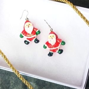 Vintage Santa Clause resin dangle earrings, molded & hand painted